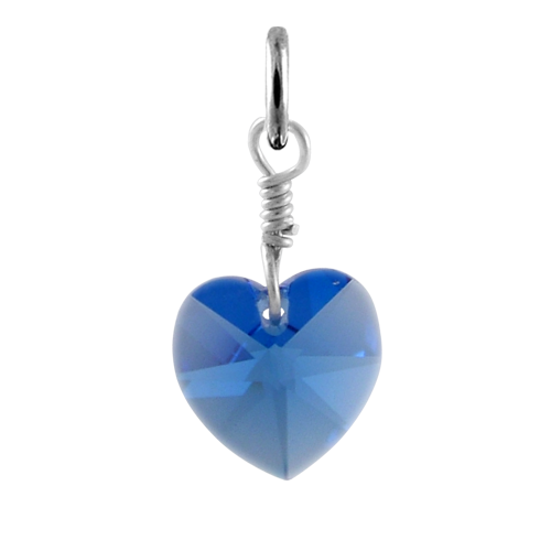 Sterling Silver September Sapphire Crystal Heart Charm