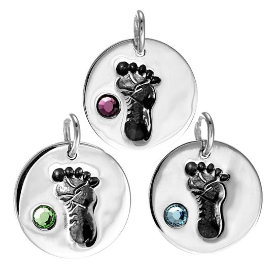 Sterling Silver Birthstone Footprint Charms