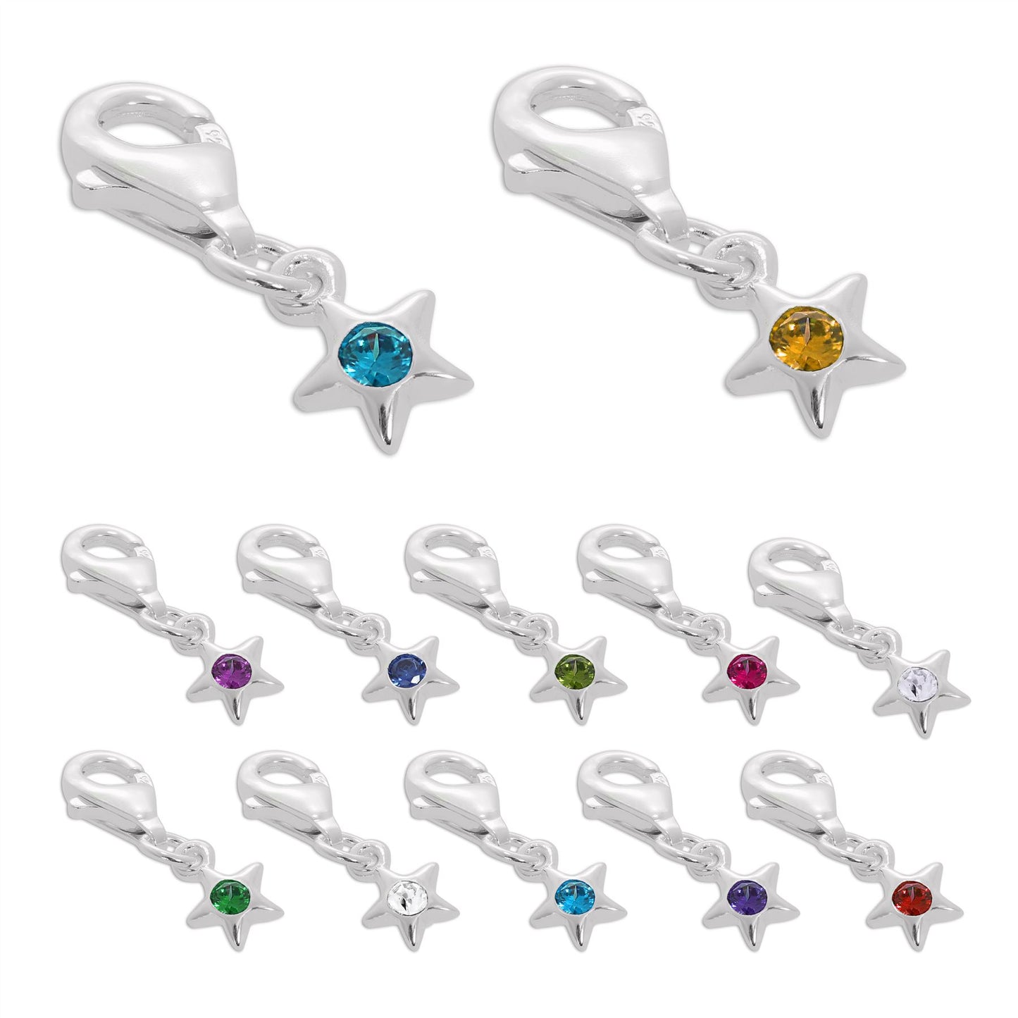 Sterling Silver & CZ Crystal Birthstone Star Clip-On Charm