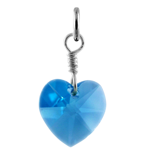 Sterling Silver & Aquamarine March Crystal Heart Charm