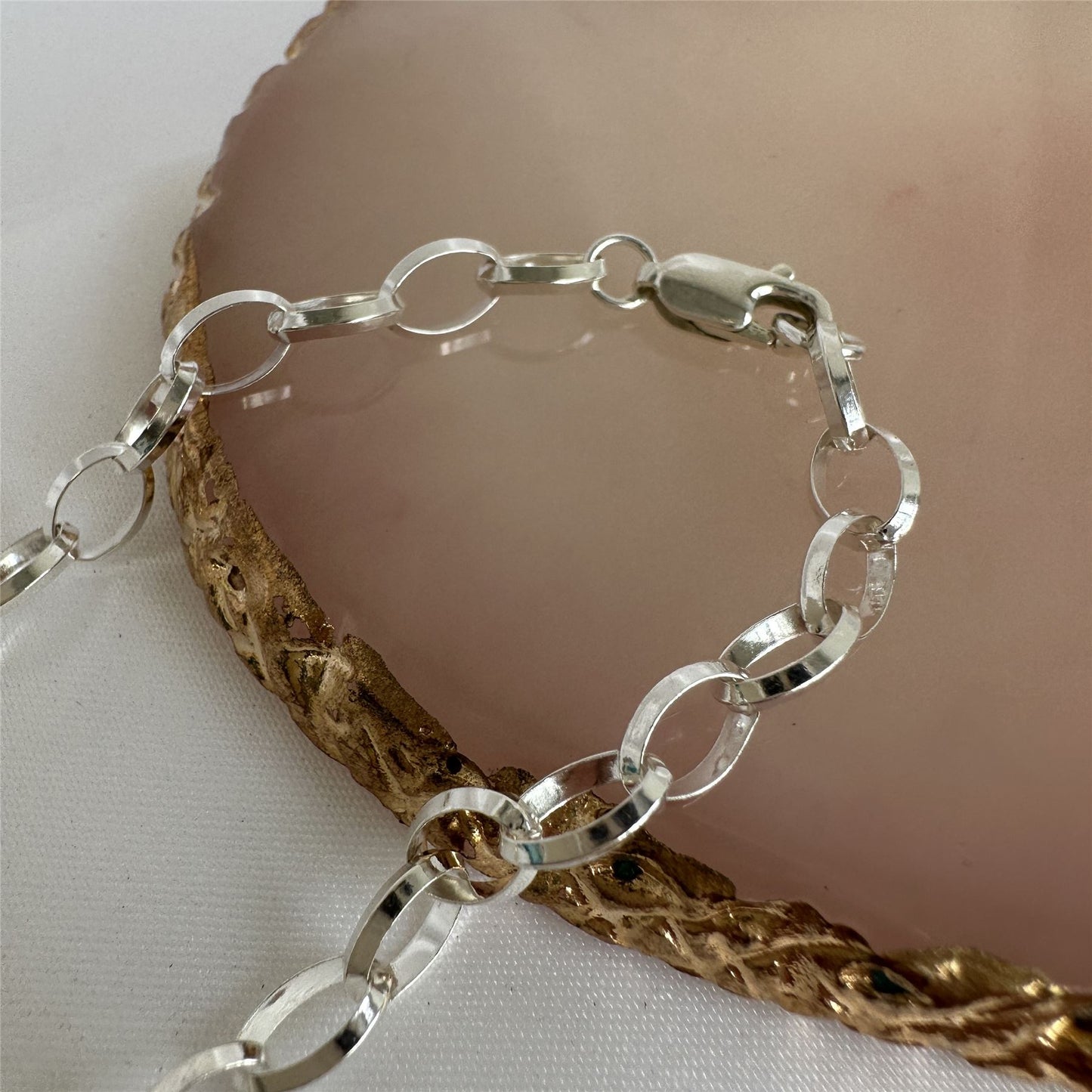 Sterling Silver Oval Belcher Chain Charm Bracelet