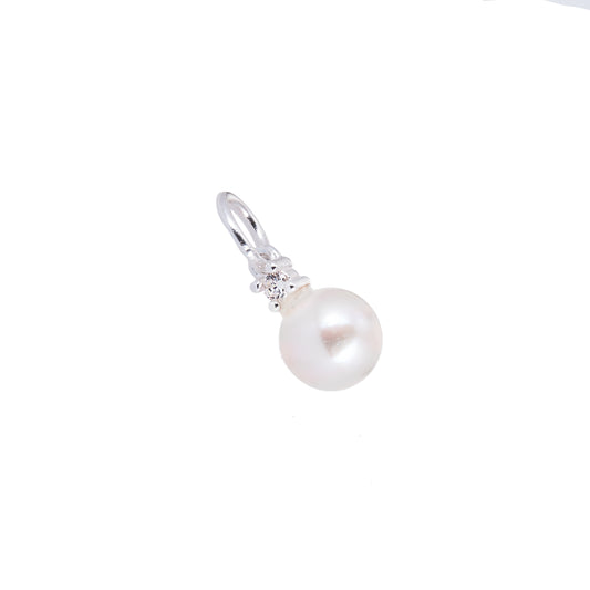 Sterling Silver Clear CZ 6.5mm Pearl Charm