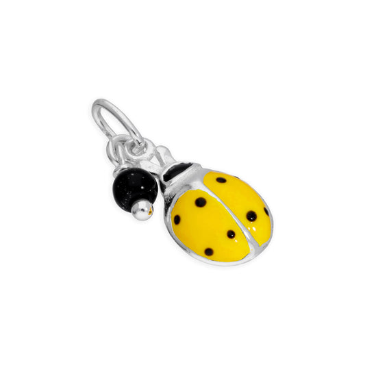 Sterling Silver Yellow Ladybird & Black Bead Charm