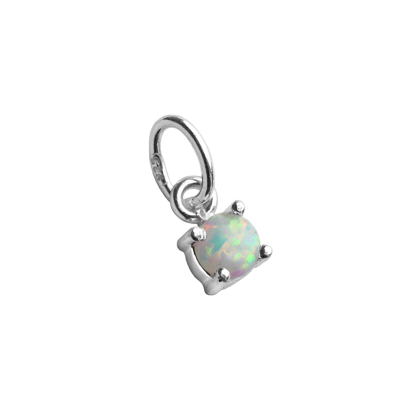Sterling Silver Opal CZ October Birthstone Claw Charm