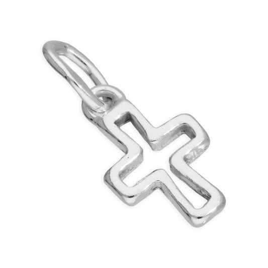 Tiny Sterling Silver Cross Outline Charm