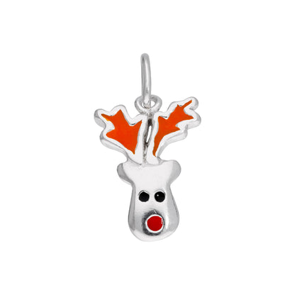 Sterling Silver Red Nose Reindeer Enamel Charm