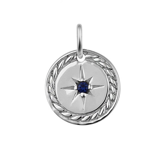 Sterling Silver Sapphire CZ Star Medallion Charm