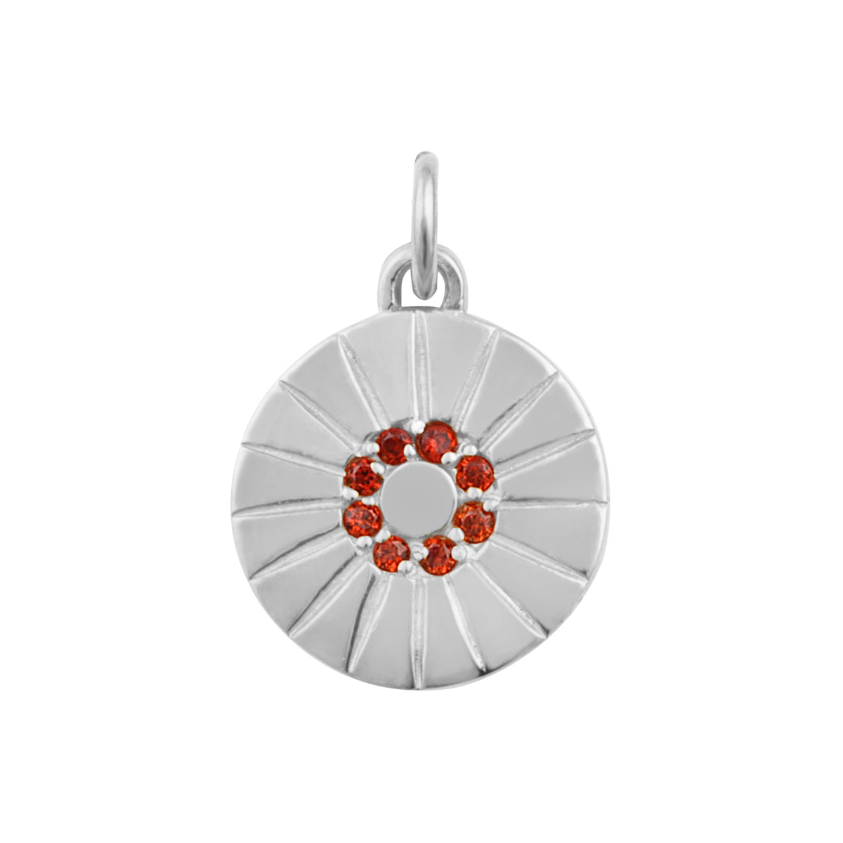 Sterling Silver Garnet CZ Sun Medallion Charm