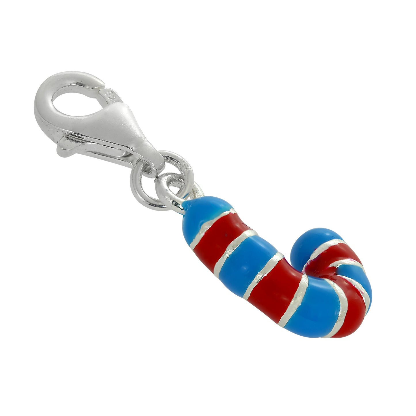 Sterling Silver & Enamel Candy Cane Clip on Charm