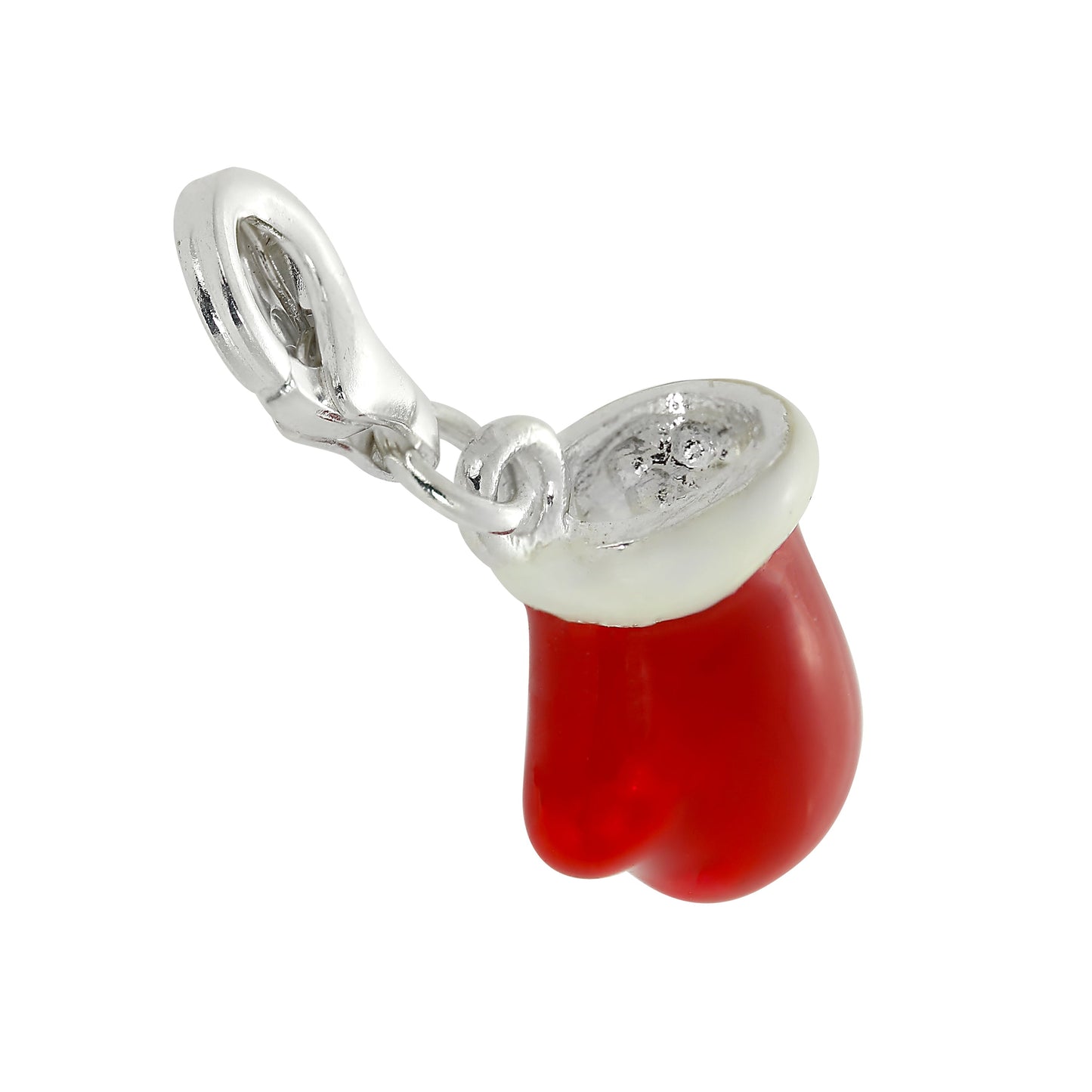 Sterling Silver & Enamel Santa Glove Clip on Charm