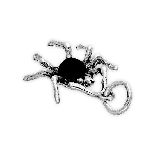 Sterling Silver Spider With Black Crystal Body Charm