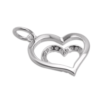 Sterling Silver & CZ Crystal Double Open Heart Charm