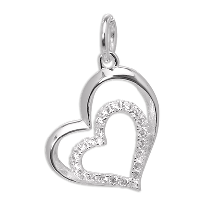 Sterling Silver & CZ Crystal Double Open Heart Charm