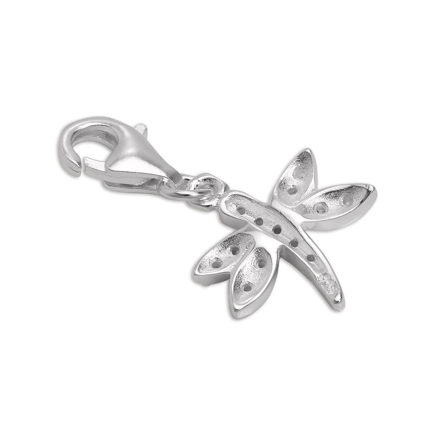 Sterling Silver & CZ Crystal Dragonfly Clip on Charm
