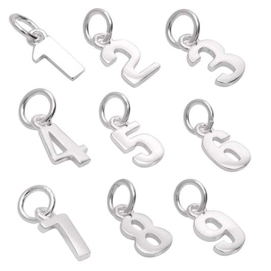 Small Plain Sterling Silver Number Charm 0-9