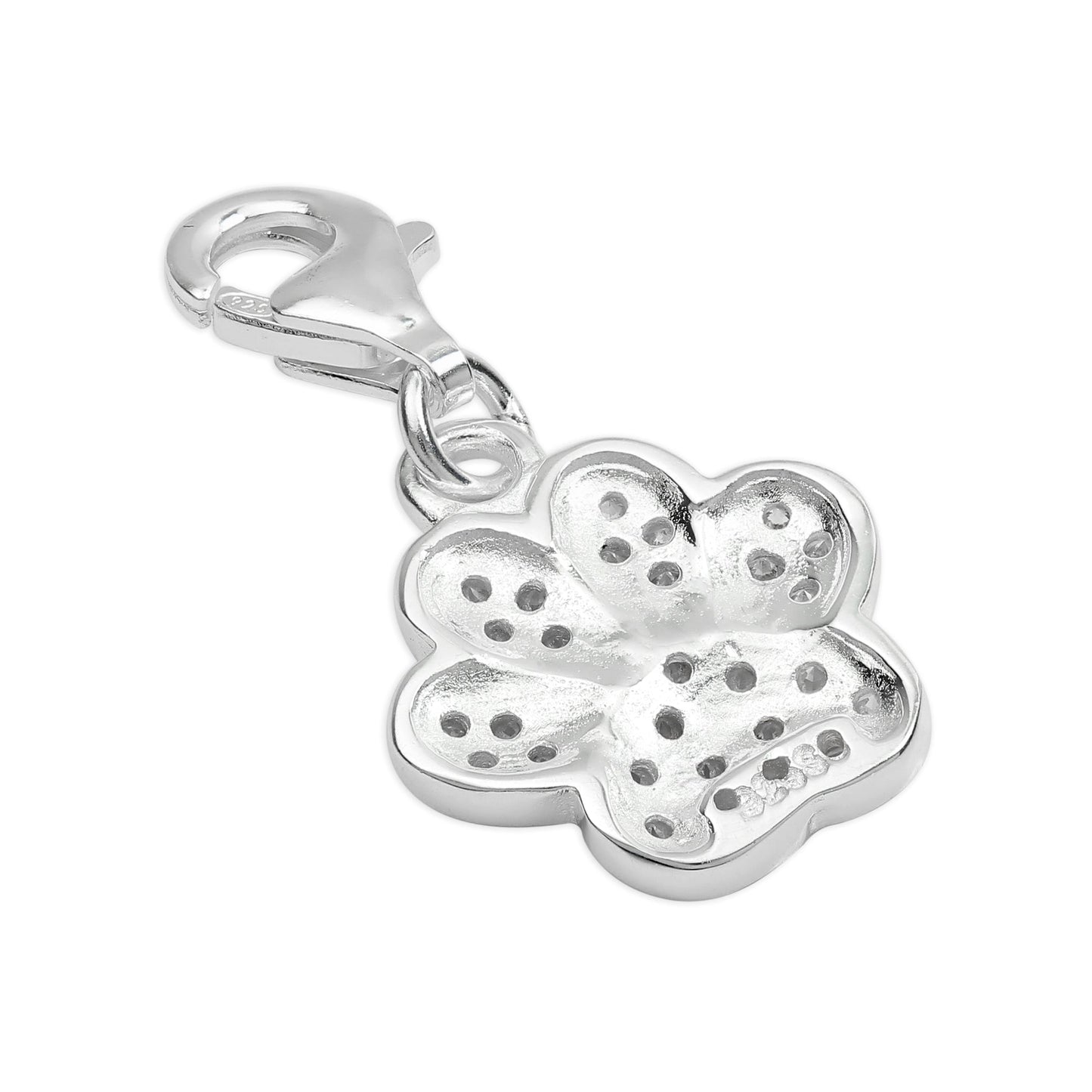 Sterling Silver CZ Crystal Encrusted Paw Print Clip on Charm
