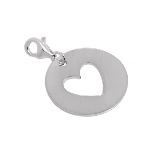 Large Sterling Silver Cut Out Heart Disc Clip on Charm
