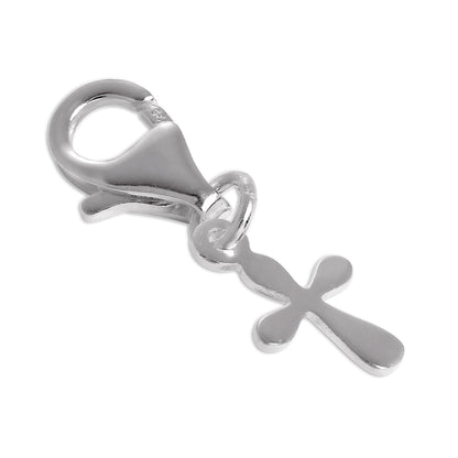 Sterling Silver Small Flat Rounded Cross clip on charm