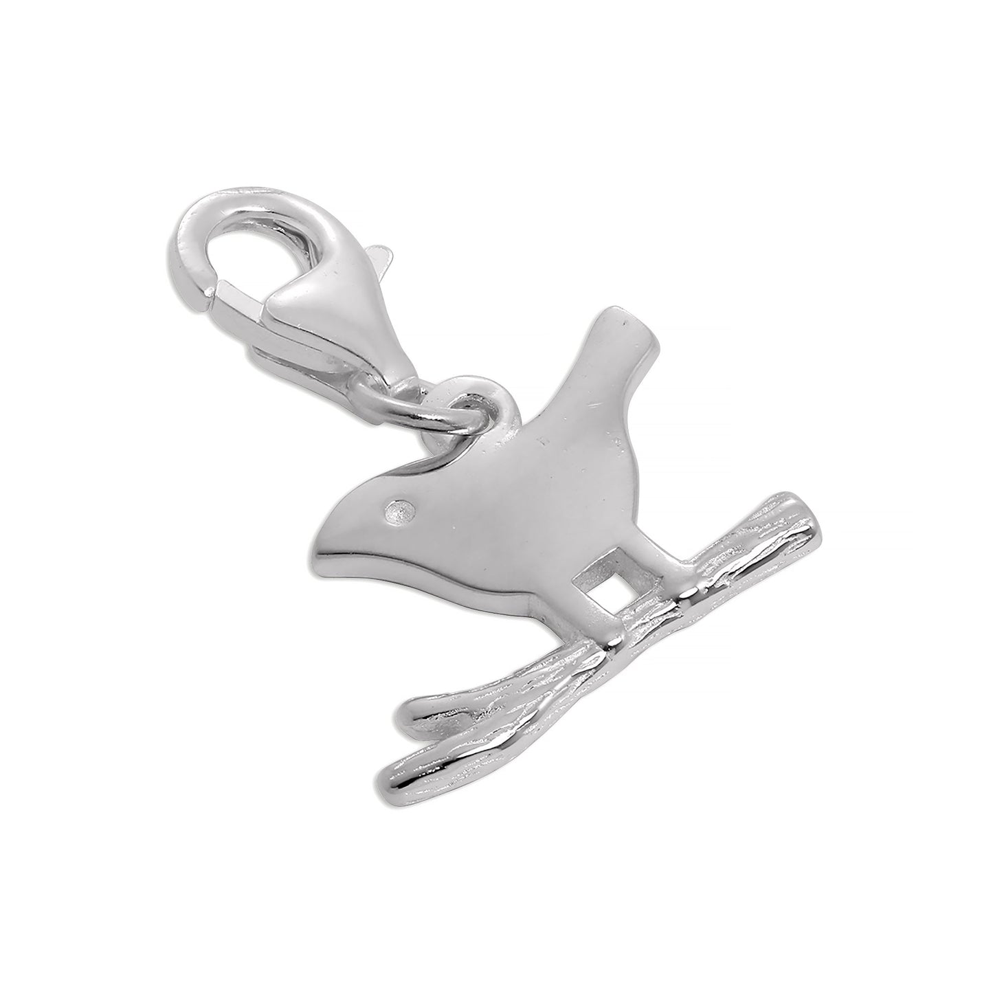 Sterling Silver Simple Bird on a Branch Clip on Charm