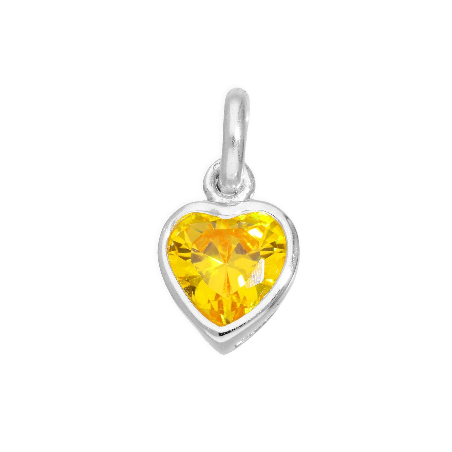 Sterling Silver & Yellow CZ Crystal Heart Charm