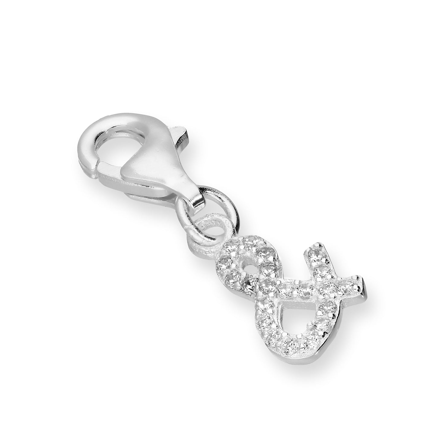 Small Sterling Silver & CZ Crystal Initial Letter Clip-on Charm A - Z