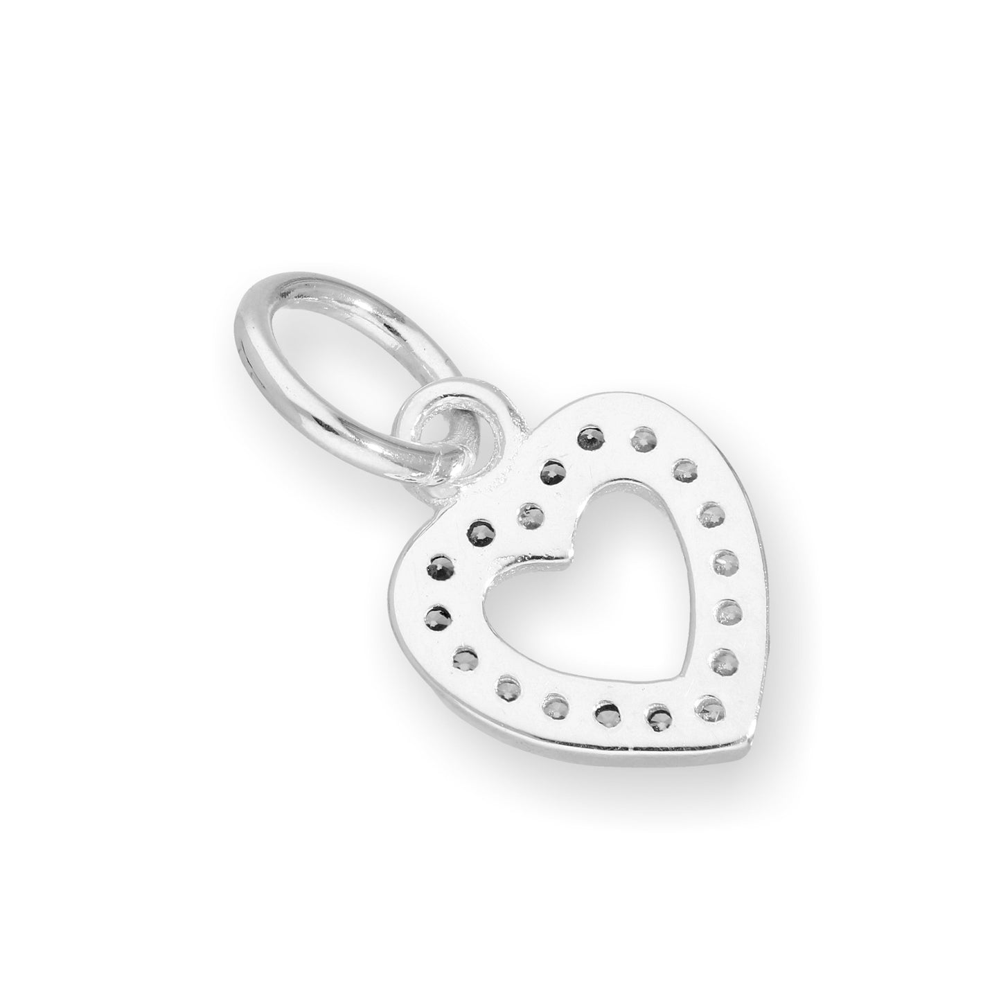 Sterling Silver & Clear CZ Crystal Open Heart Charm w Black Rhodium