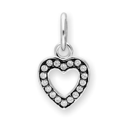 Sterling Silver & Clear CZ Crystal Open Heart Charm w Black Rhodium