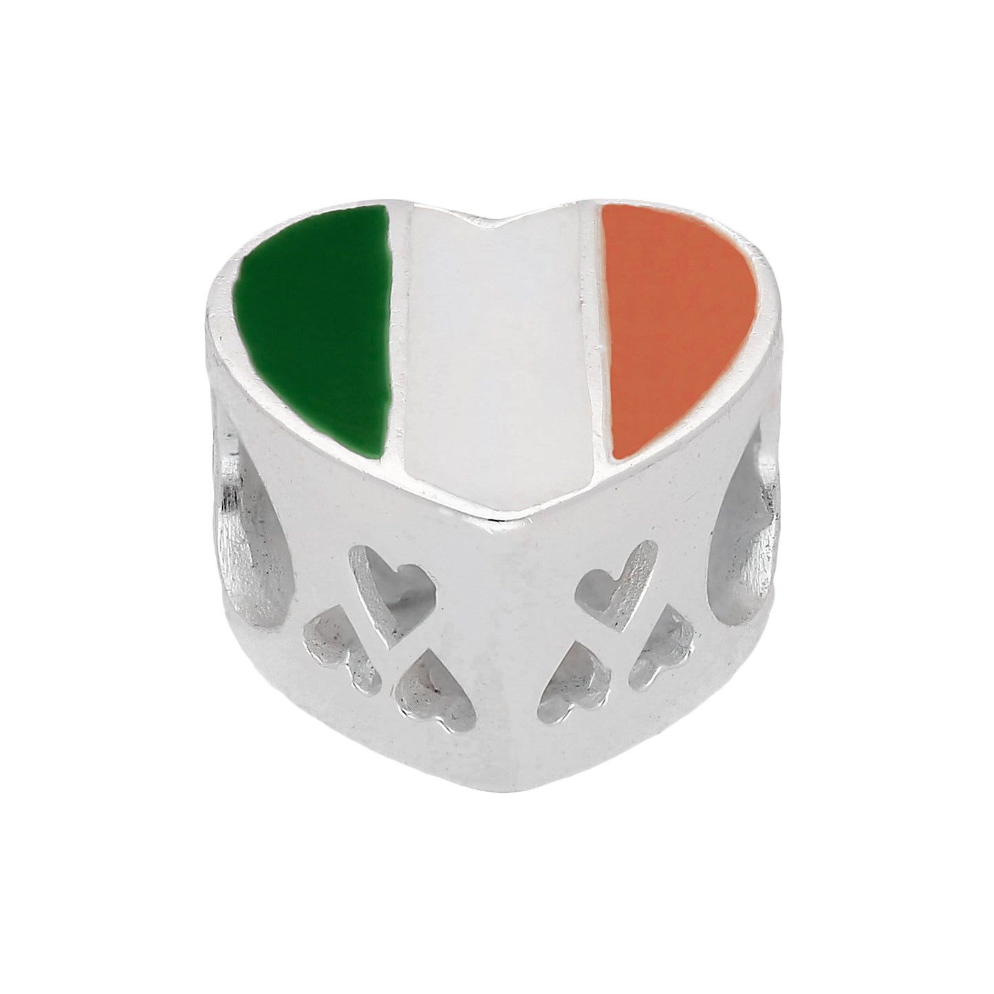 Sterling Silver Enamelled Irish Flag Heart Bead Charm