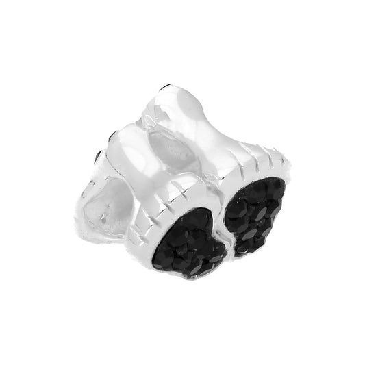 Sterling Silver & Black CZ Crystal Encrusted Footprint Bead Charm