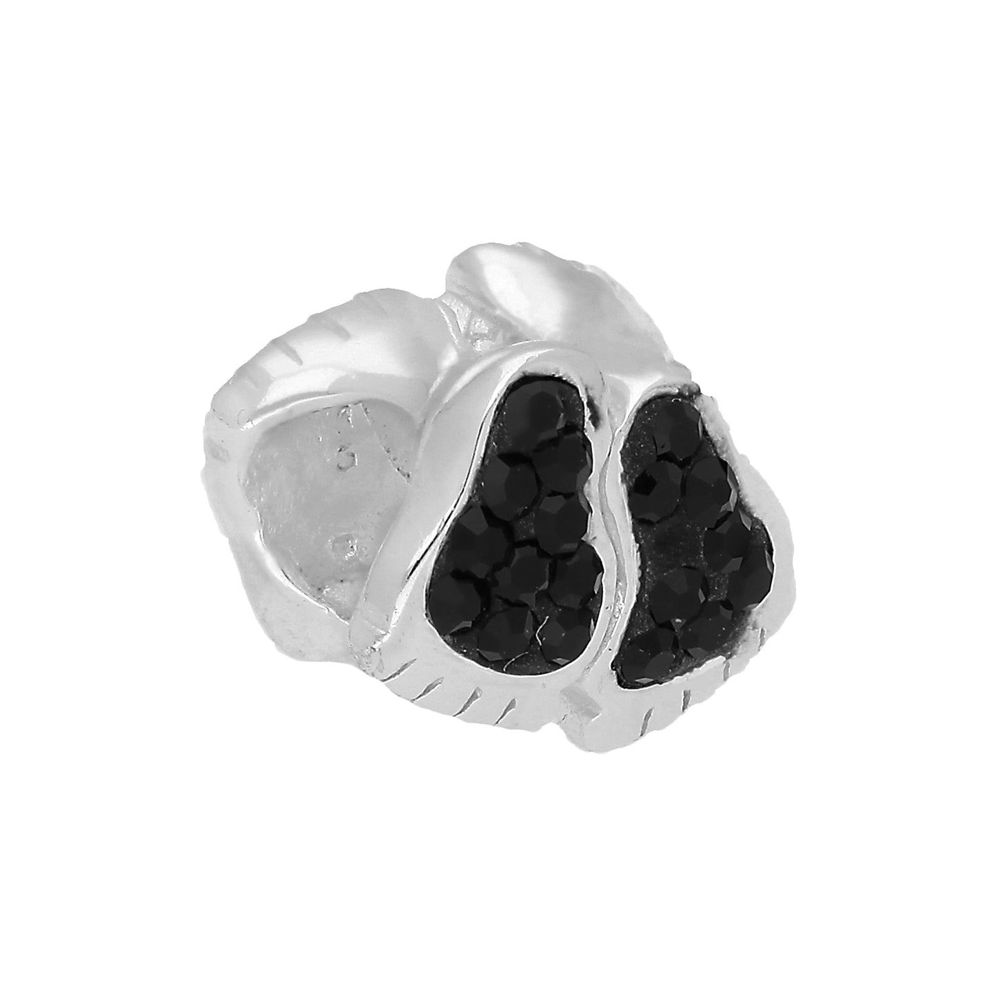 Sterling Silver & Black CZ Crystal Encrusted Footprint Bead Charm