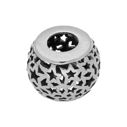 Sterling Silver Round Bead Charm with Cut Out Stars