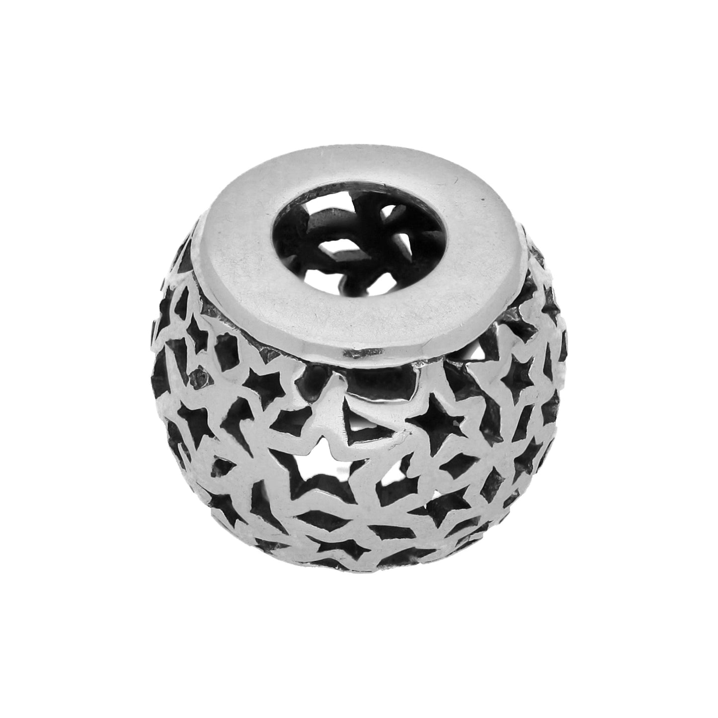 Sterling Silver Round Bead Charm with Cut Out Stars