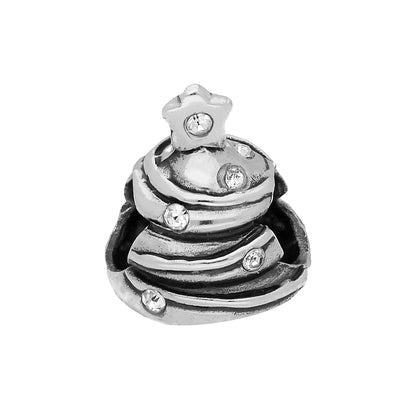 Sterling Silver & CZ Crystal Round Christmas Tree Bead Charm