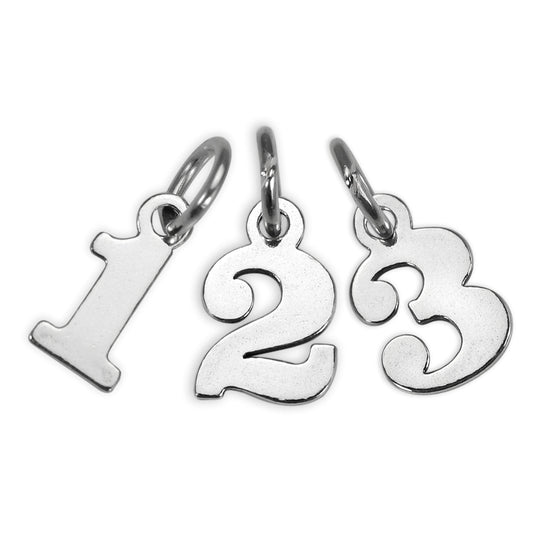 Small Sterling Silver Number Charm 0 - 9