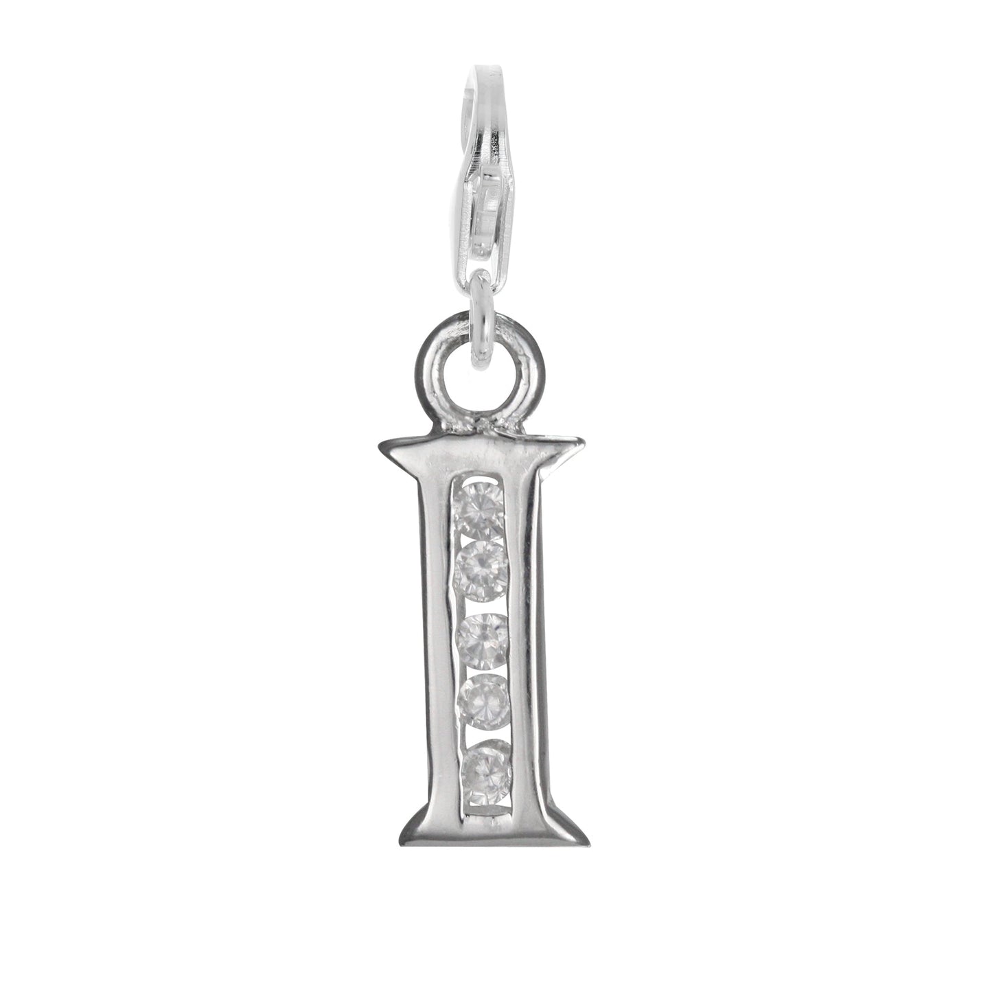 Sterling Silver Crystal Alphabet Letter A - Z Charm on Clip