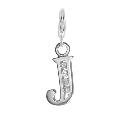 Sterling Silver Crystal Alphabet Letter A - Z Charm on Clip