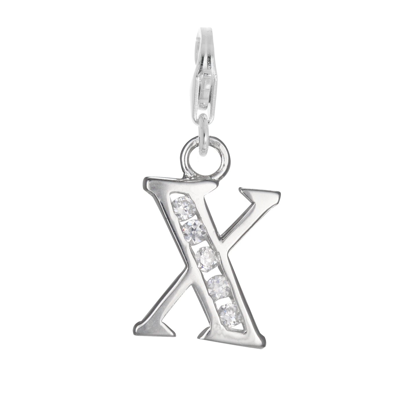 Sterling Silver Crystal Alphabet Letter A - Z Charm on Clip