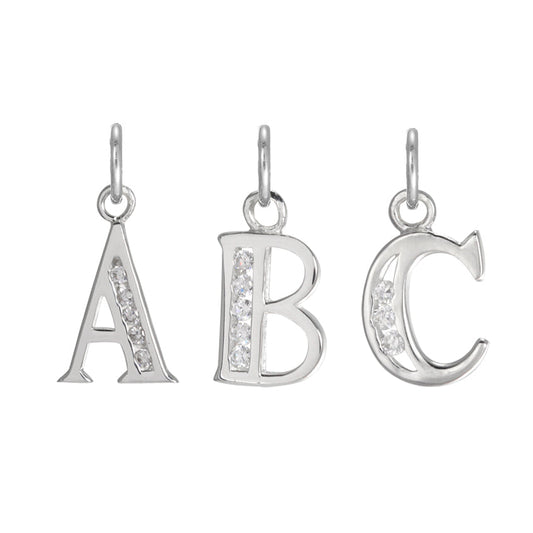 Sterling Silver Crystal Alphabet Letter A Charm On Jump