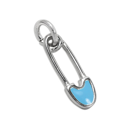 Sterling Silver & Blue Enamel Safety Pin Charm