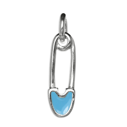 Sterling Silver & Blue Enamel Safety Pin Charm