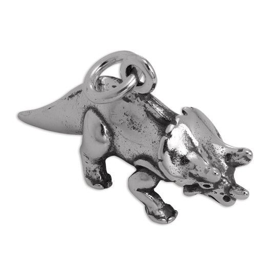 Sterling Silver 3D Triceratops Dinosaur Charm