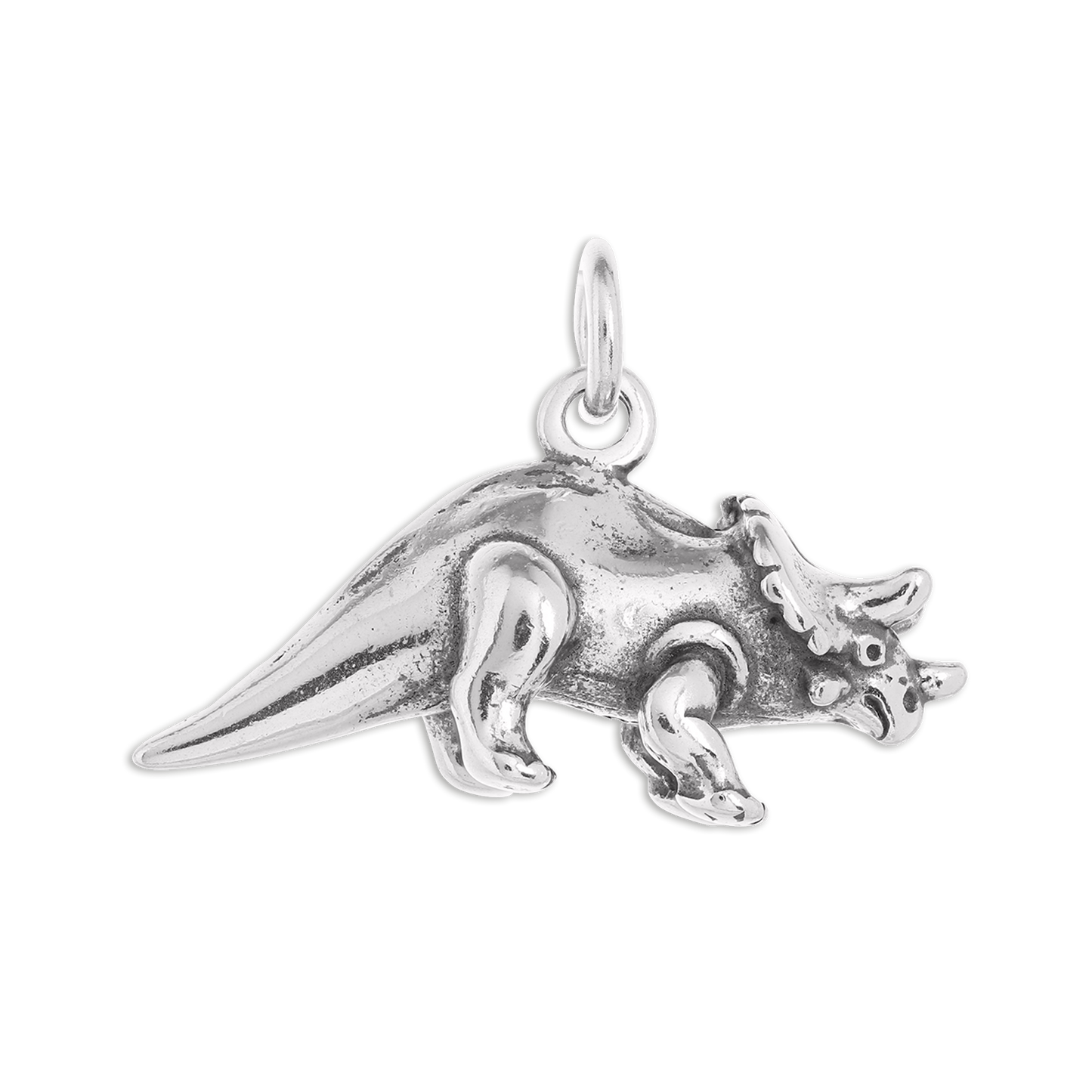 Sterling Silver 3D Triceratops Dinosaur Charm