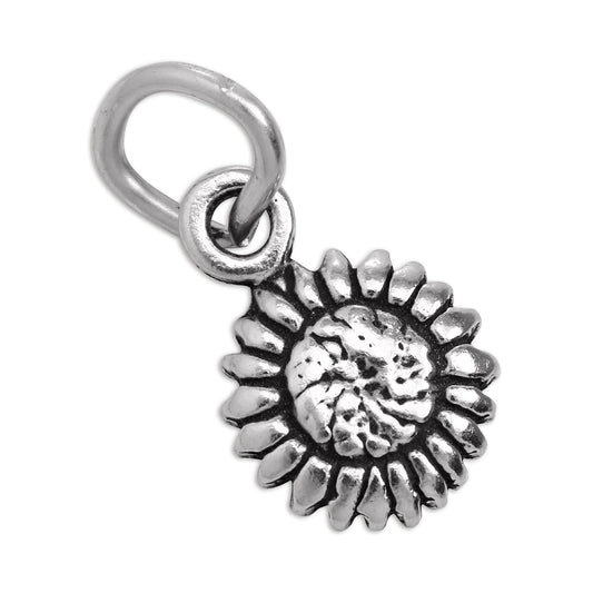 Tiny Sterling Silver Flat Sunflower Charm