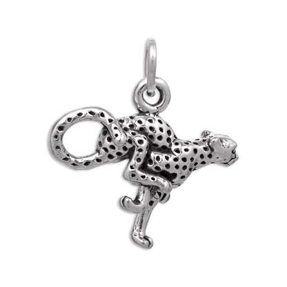 Sterling Silver 3D Running Cheetah Charm