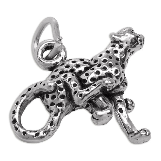 Sterling Silver 3D Running Cheetah Charm