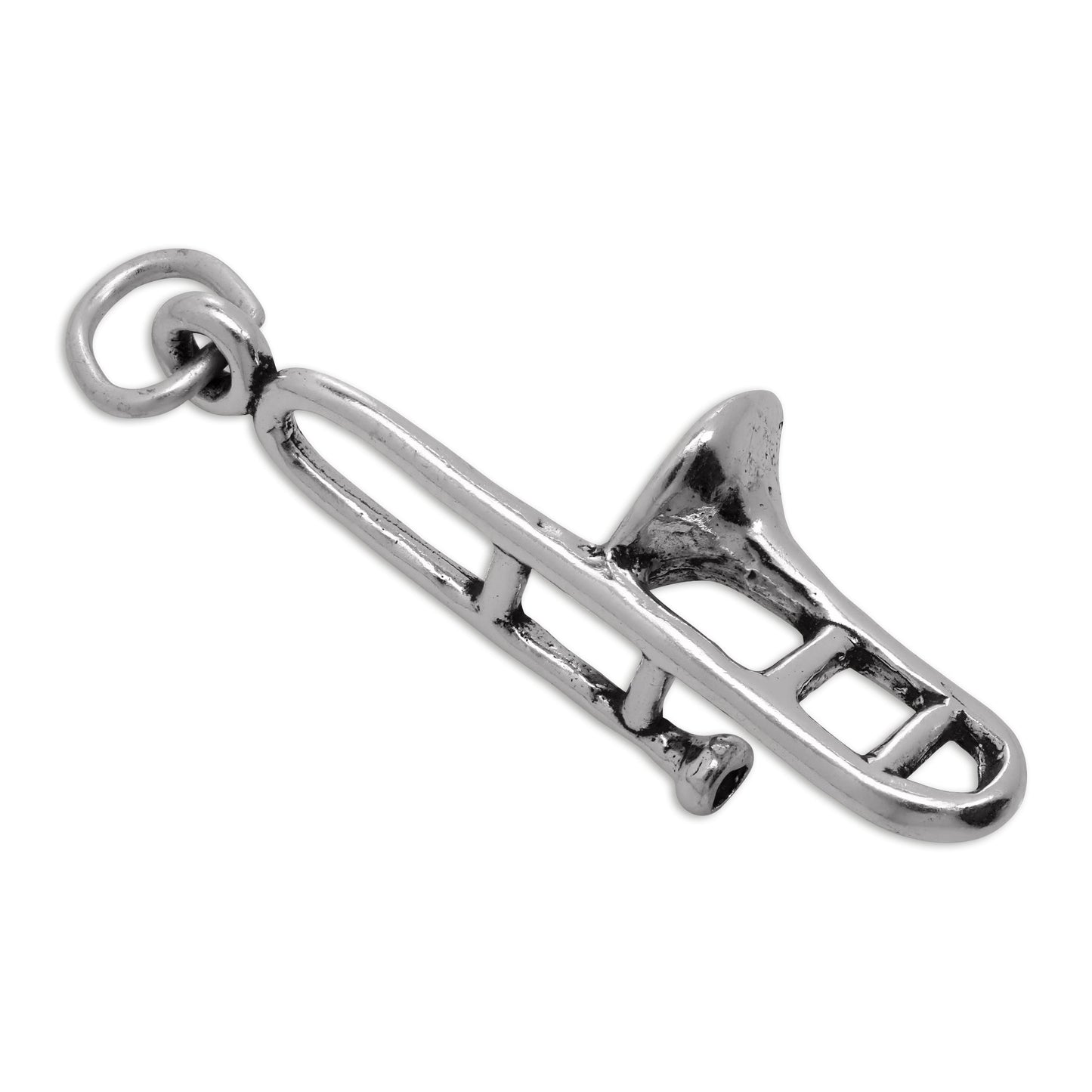 Sterling Silver 3D Trombone Charm