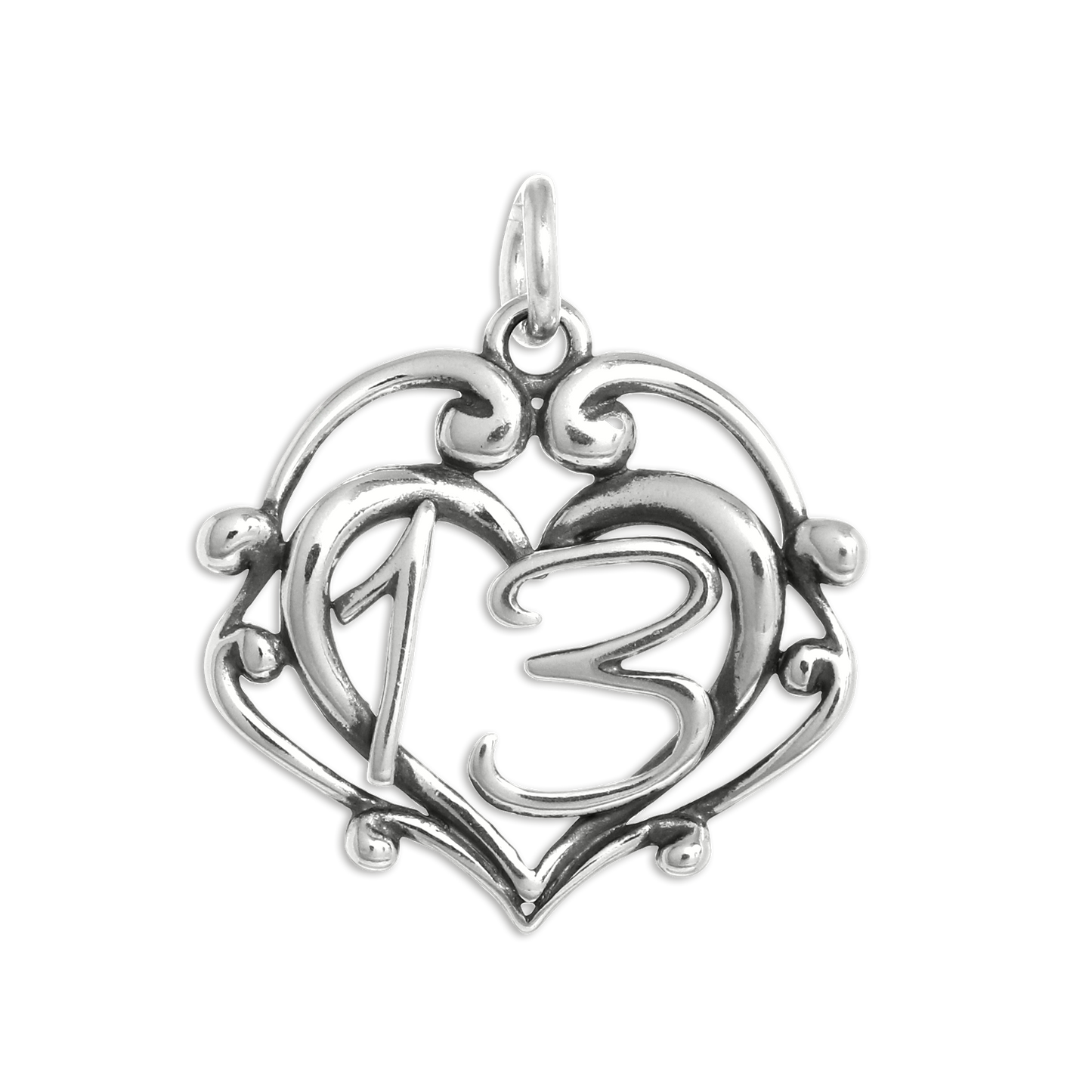 Sterling Silver Filgree Open Heart 13th Birthday Charm