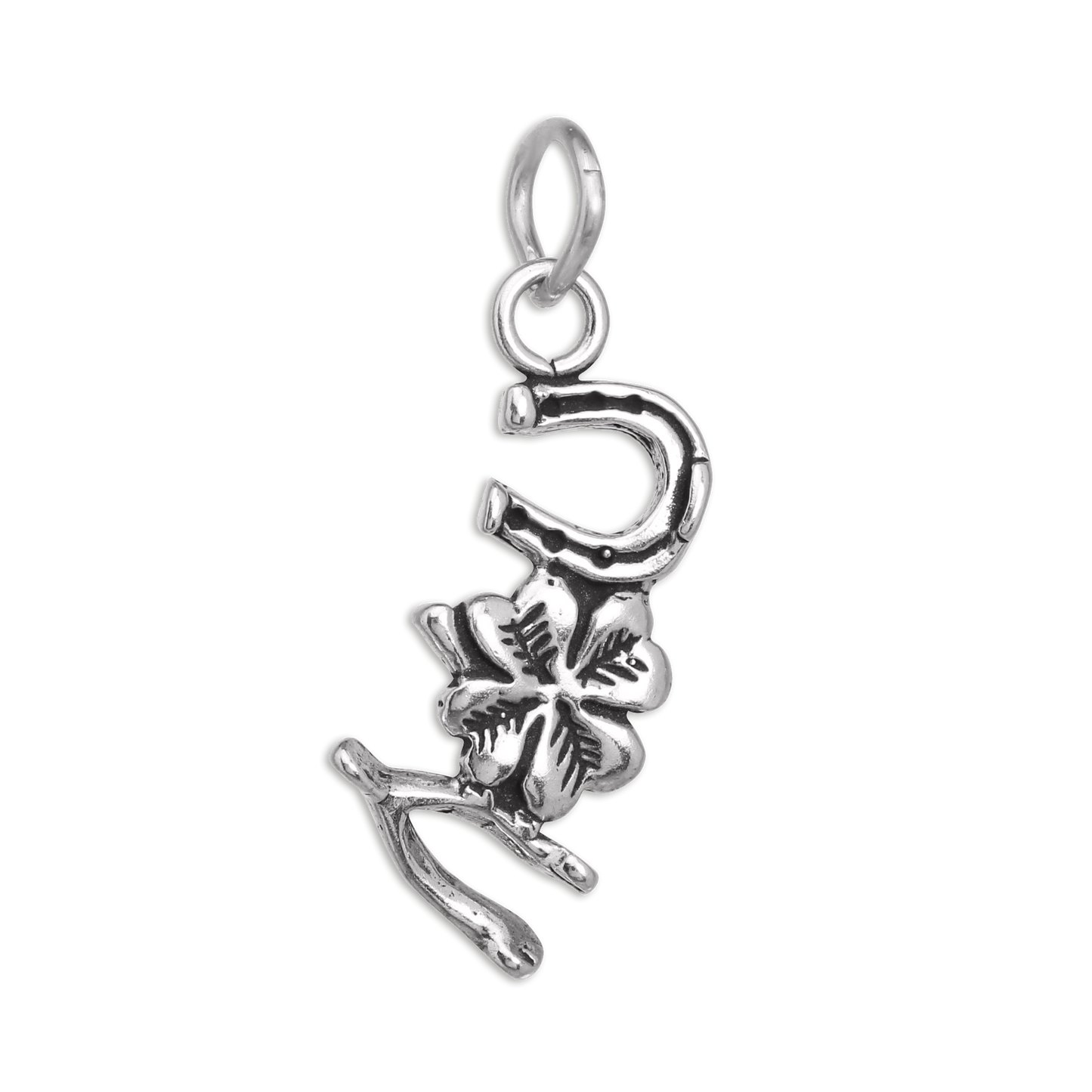Sterling Silver Lucky Wishbone Clover & Horseshoe Charm