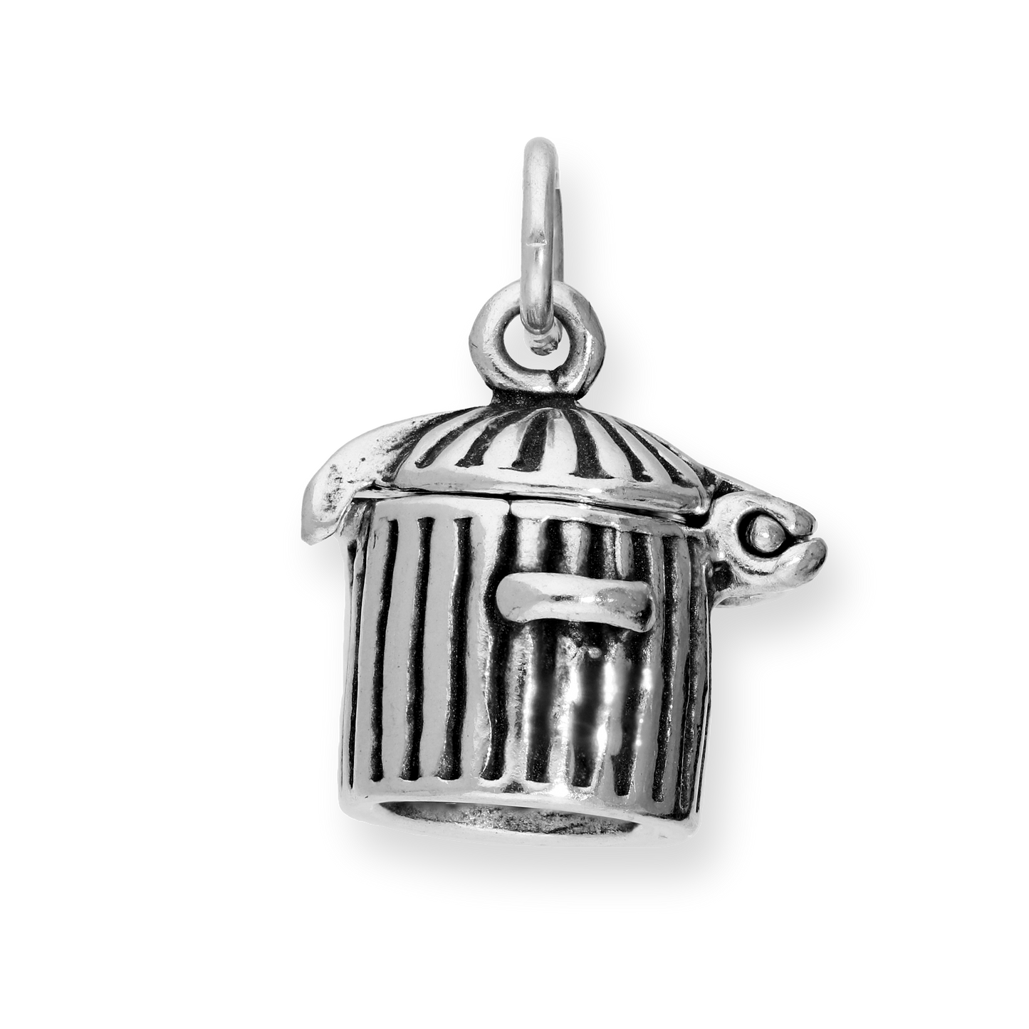 Sterling Silver Opening Cat in Trash Can Charm