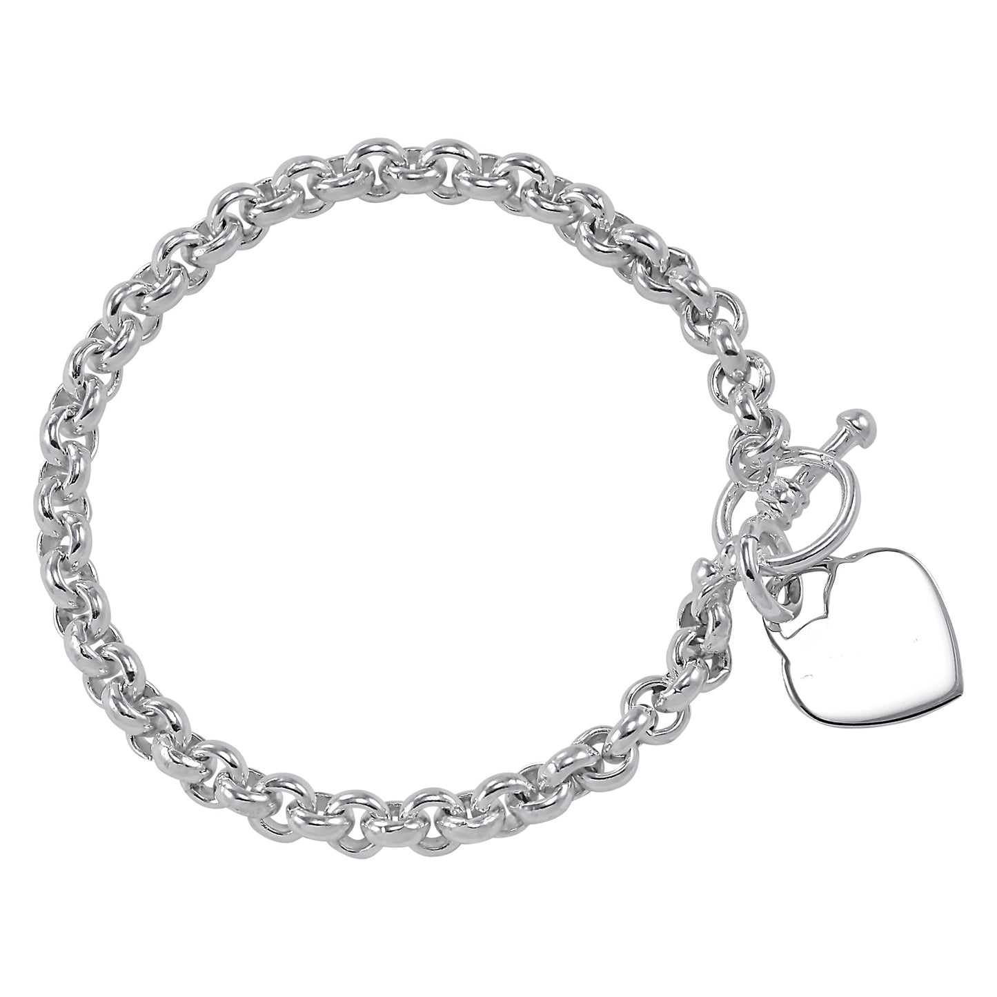 Sterling Silver Belcher Bracelet with Heart Tag